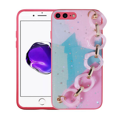 Apple iPhone 7 Plus Case Glittery Patterned Hand Strap Holder Zore Elsa Silicone Cover - 4