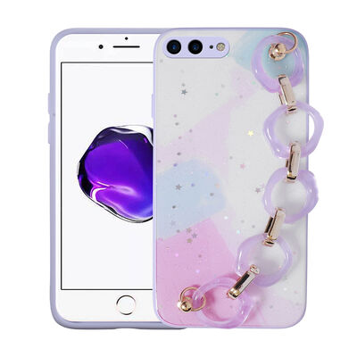 Apple iPhone 7 Plus Case Glittery Patterned Hand Strap Holder Zore Elsa Silicone Cover - 5