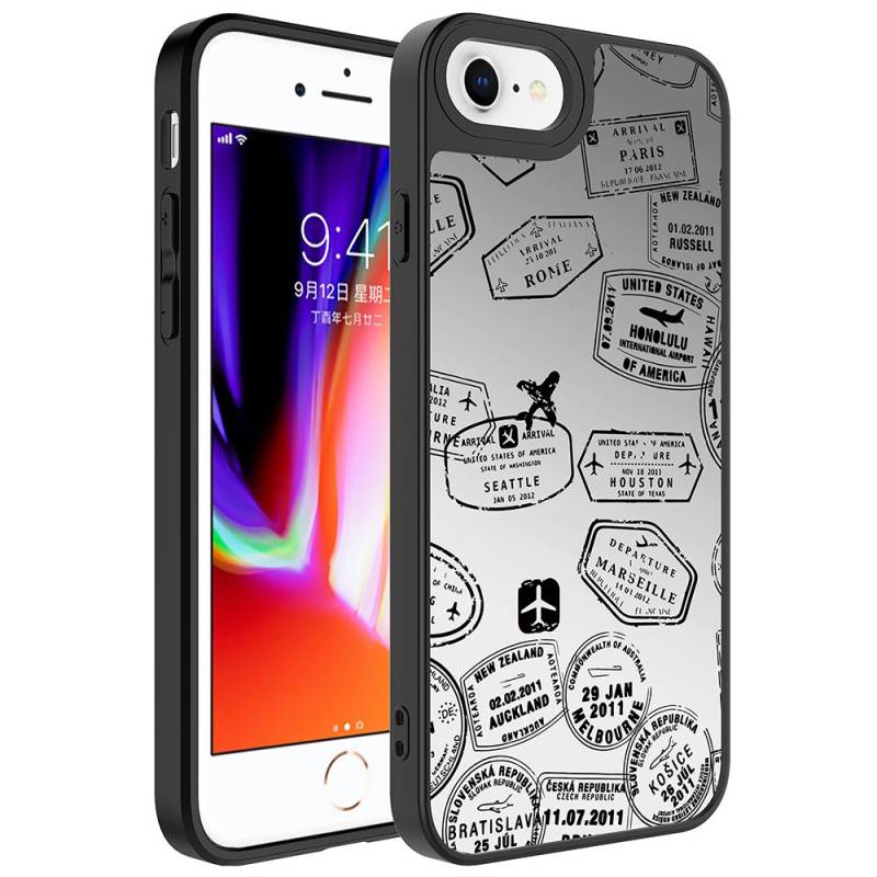 Apple iPhone 7 Plus Case Mirror Patterned Camera Protected Glossy Zore Mirror Cover - 3