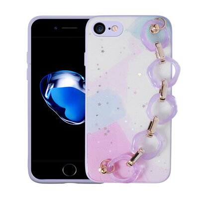 Apple iPhone 8 Case Glittery Patterned Hand Strap Holder Zore Elsa Silicone Cover - 5