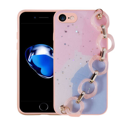 Apple iPhone 8 Case Glittery Patterned Hand Strap Holder Zore Elsa Silicone Cover - 6