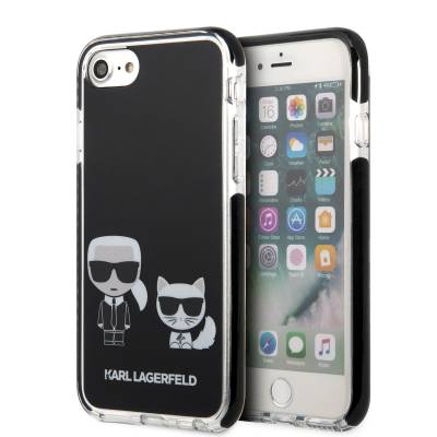 Apple iPhone 8 Kılıf Karl Lagerfeld Kenarları Siyah Silikon K&C Dizayn Kapak - 1