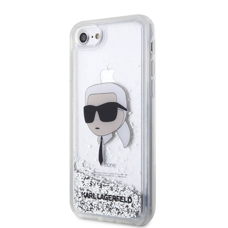 Apple iPhone 8 Kılıf Karl Lagerfeld Sıvılı Simli Karl Head Dizayn Kapak - 5