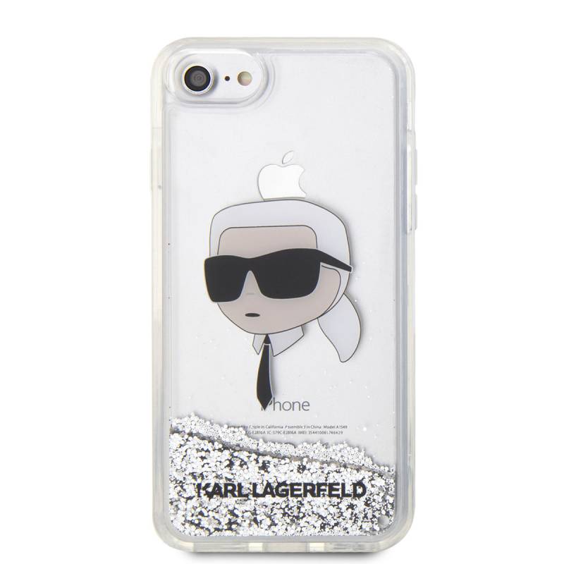 Apple iPhone 8 Kılıf Karl Lagerfeld Sıvılı Simli Karl Head Dizayn Kapak - 6