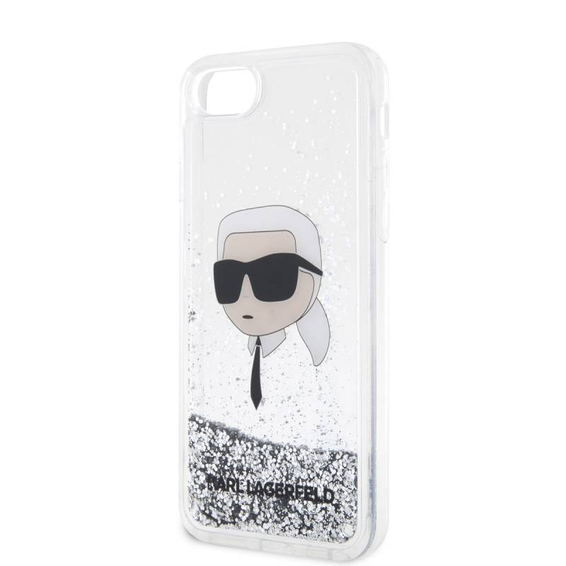 Apple iPhone 8 Kılıf Karl Lagerfeld Sıvılı Simli Karl Head Dizayn Kapak - 7