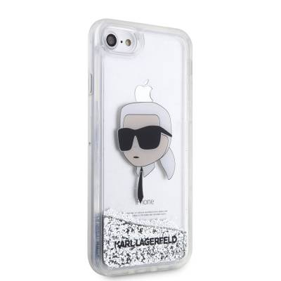 Apple iPhone 8 Kılıf Karl Lagerfeld Sıvılı Simli Karl Head Dizayn Kapak - 8