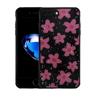 Apple iPhone 8 Plus Case Glittery Patterned Camera Protected Shiny Zore Popy Cover - 2
