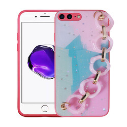 Apple iPhone 8 Plus Case Glittery Patterned Hand Strap Holder Zore Elsa Silicone Cover - 6