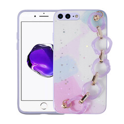 Apple iPhone 8 Plus Case Glittery Patterned Hand Strap Holder Zore Elsa Silicone Cover - 5