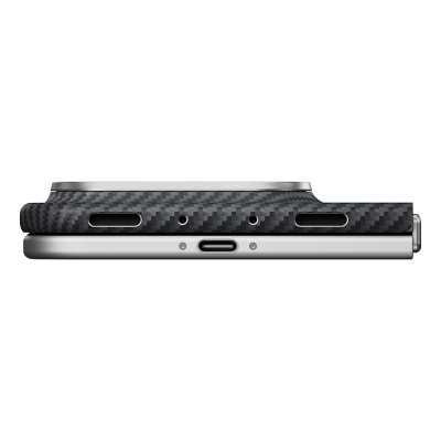 Apple iPhone Duo Case Pitaka M-safe Charging Feature Edge Series Black-Grey Twill 600D Aramid Carbon Fiber Cover - 10