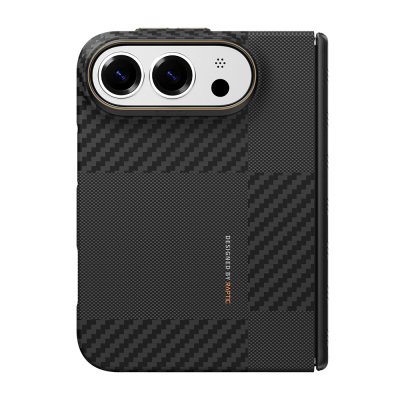 Apple iPhone Duo (Fold) Case with M-safe Charging Feature, Metal Camera Frame, Raptic Aramid SkinPro Mondrian Series Carbon Cover - 3