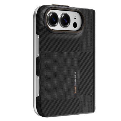 Apple iPhone Duo (Fold) Kılıf M-safe Şarj Özellikli Metal Kamera Çerçeveli Raptic Aramid SkinPro Mondrian Serisi Karbon Kapak - 1