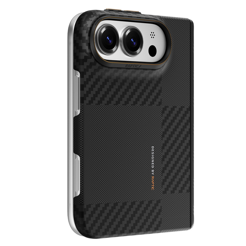 Apple iPhone Duo (Fold) Kılıf M-safe Şarj Özellikli Metal Kamera Çerçeveli Raptic Aramid SkinPro Mondrian Serisi Karbon Kapak - 1