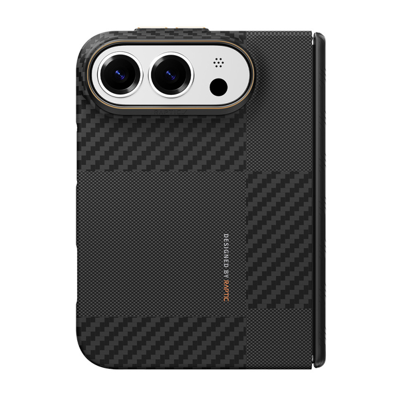Apple iPhone Duo (Fold) Kılıf M-safe Şarj Özellikli Metal Kamera Çerçeveli Raptic Aramid SkinPro Mondrian Serisi Karbon Kapak - 3