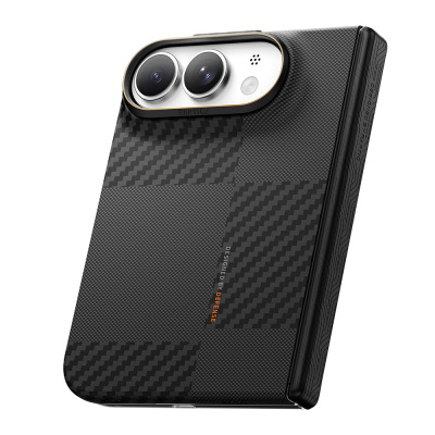 Apple iPhone Duo (Fold) Kılıf M-safe Şarj Özellikli Metal Kamera Çerçeveli Raptic Aramid SkinPro Mondrian Serisi Karbon Kapak - 4