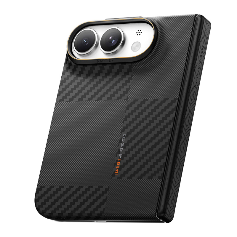 Apple iPhone Duo (Fold) Kılıf M-safe Şarj Özellikli Metal Kamera Çerçeveli Raptic Aramid SkinPro Mondrian Serisi Karbon Kapak - 4
