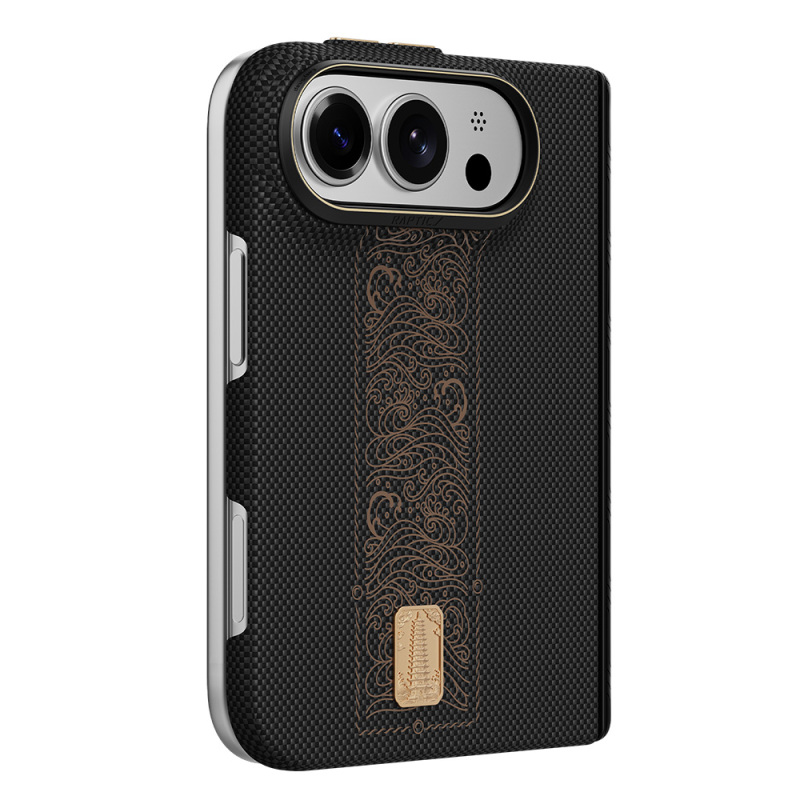 Apple iPhone Duo (Fold) Kılıf M-safe Şarj Özellikli Raptic Aramid SkinPro Rise Serisi 24 Ayar Altın Kaplamalı Karbon Kapak - 1