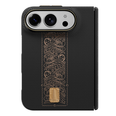 Apple iPhone Duo (Fold) Kılıf M-safe Şarj Özellikli Raptic Aramid SkinPro Rise Serisi 24 Ayar Altın Kaplamalı Karbon Kapak - 3