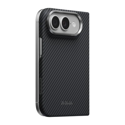 Apple iPhone Duo Kılıf M-safe Şarj Özellikli 600D Aramid Karbon Fiber Pitaka Edge Serisi Black-Grey Twill Kapak - 1