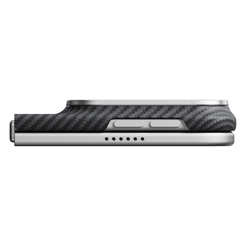 Apple iPhone Duo Kılıf M-safe Şarj Özellikli 600D Aramid Karbon Fiber Pitaka Edge Serisi Black-Grey Twill Kapak - 11