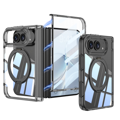 Apple iPhone Duo Kılıf M-safe Şarj Özellikli Zore Kıpta KPT-09 Ring Standlı Şeffaf Sert PC Kapak - 1