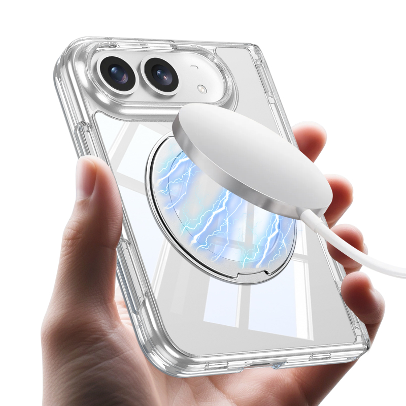 Apple iPhone Duo Kılıf M-safe Şarj Özellikli Zore Kıpta KPT-09 Ring Standlı Şeffaf Sert PC Kapak - 4