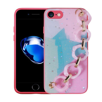 Apple iPhone SE 2020 Case Glittery Patterned Hand Strap Holder Zore Elsa Silicone Cover - 5