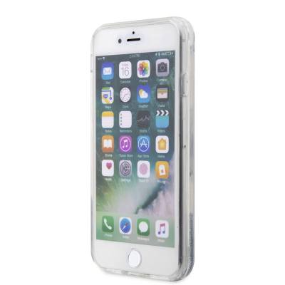 Apple iPhone SE 2022 Kılıf Karl Lagerfeld Sıvılı Simli Choupette Head Dizayn Kapak - 6