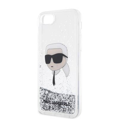 Apple iPhone SE 2022 Kılıf Karl Lagerfeld Sıvılı Simli Karl Head Dizayn Kapak - 7