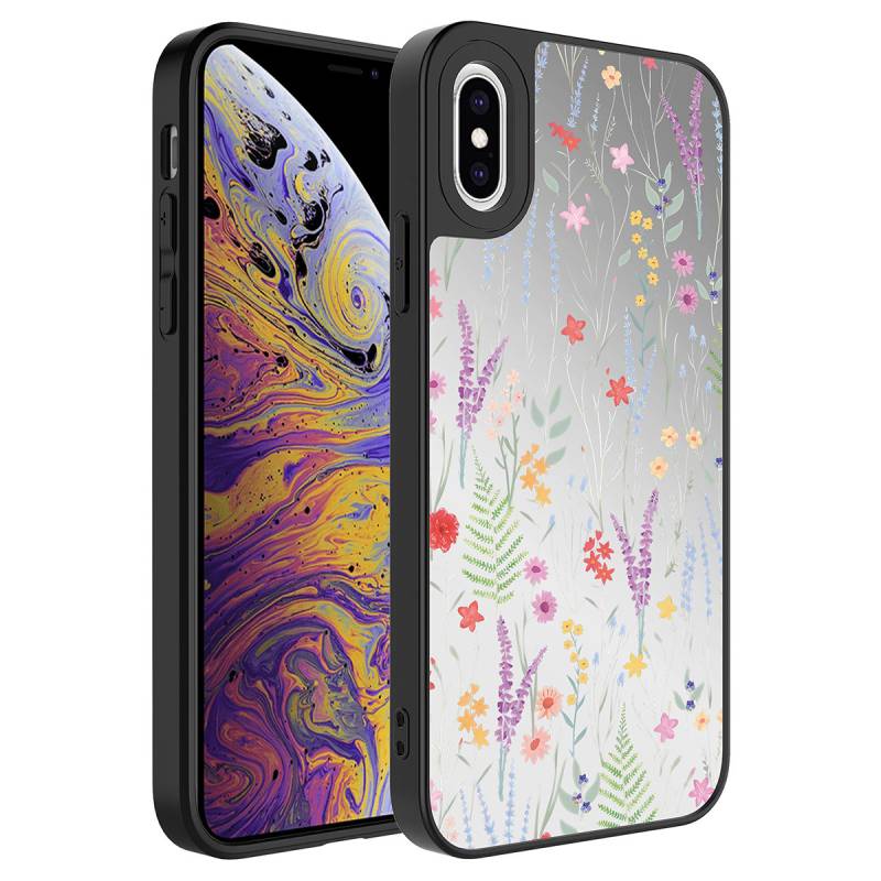 Apple iPhone X Case Mirror Patterned Camera Protected Glossy Zore Mirror Cover - 4