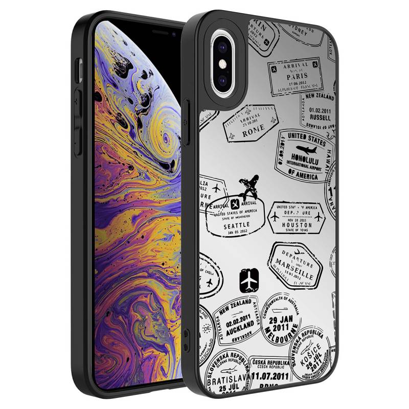 Apple iPhone XS 5.8 Case Mirror Patterned Camera Protected Glossy Zore Mirror Cover - 9