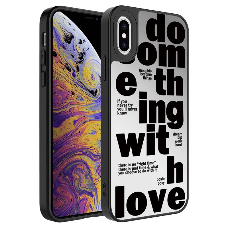 Apple iPhone XS 5.8 Case Mirror Patterned Camera Protected Glossy Zore Mirror Cover - 10