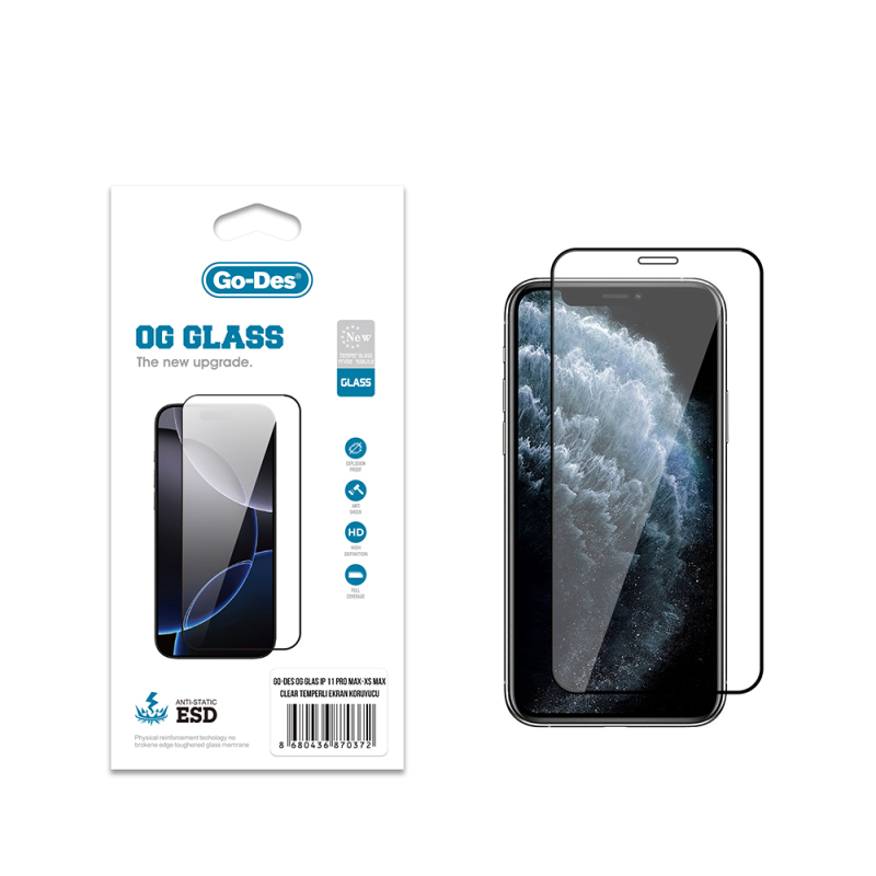Apple iPhone XS Max 6.5 Go Des OG Glass Antistatik Temperli Cam Ekran Koruyucu - 1