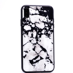 Apple iPhone XS Max 6.5 Kılıf Zore Mermer Desenli Ebruli Cam Kapak - 1