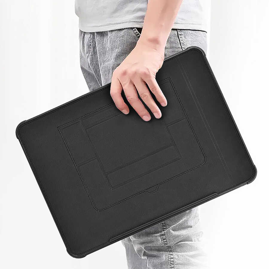 Apple Macbook Pro 14.2 2023 A2779 Wiwu Defender Stand Case Taşınabilir Standlı Magnetik PU Laptop Çantası - 15