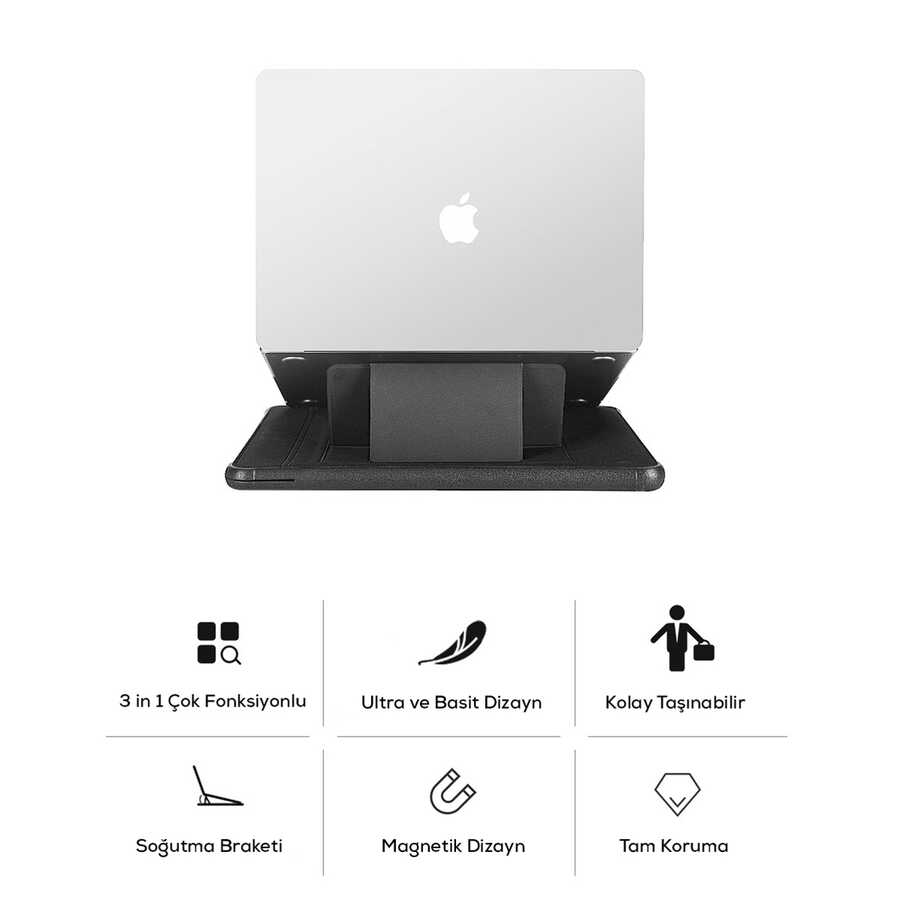 Apple Macbook Pro 14.2 2023 A2779 Wiwu Defender Stand Case Taşınabilir Standlı Magnetik PU Laptop Çantası - 16
