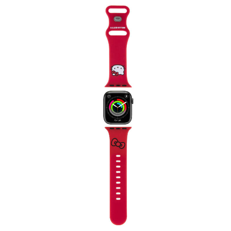 Apple Watch 38mm Hello Kitty Orjinal Lisanslı Yazı Logolu Fiyonk & Kitty Head Silikon Kordon - 7