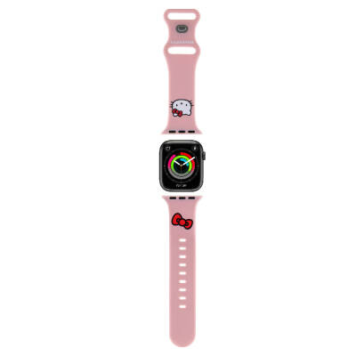 Apple Watch 38mm Hello Kitty Orjinal Lisanslı Yazı Logolu Fiyonk & Kitty Head Silikon Kordon - 12
