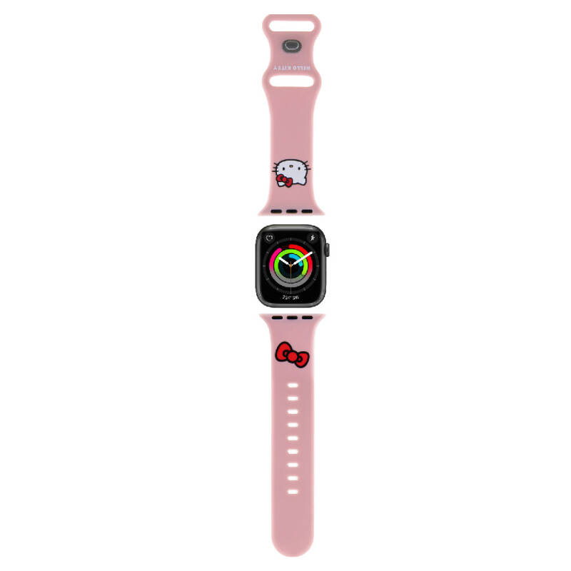 Apple Watch 38mm Hello Kitty Orjinal Lisanslı Yazı Logolu Fiyonk & Kitty Head Silikon Kordon - 12