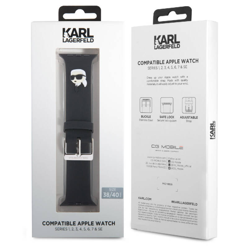 Apple Watch 38mm Karl Lagerfeld Original Licensed Iconic Karl Head Logo Silicone Band - 9