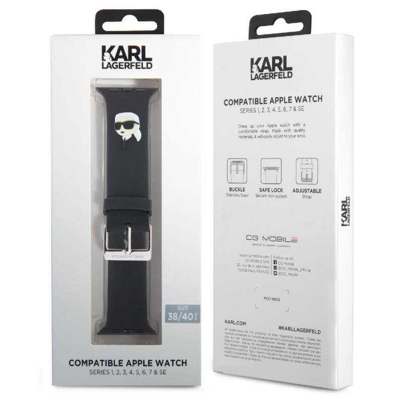 Apple Watch 38mm Karl Lagerfeld Orjinal Lisanslı İkonik Karl Head Logolu Silikon Kordon - 9