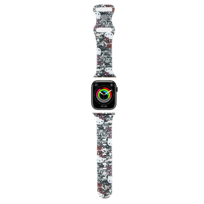 Apple Watch 40mm Hello Kitty Orjinal Lisanslı Etiket Graffiti Silikon Kordon - 3