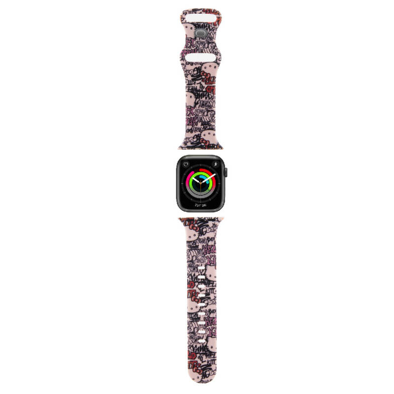 Apple Watch 40mm Hello Kitty Orjinal Lisanslı Etiket Graffiti Silikon Kordon - 7