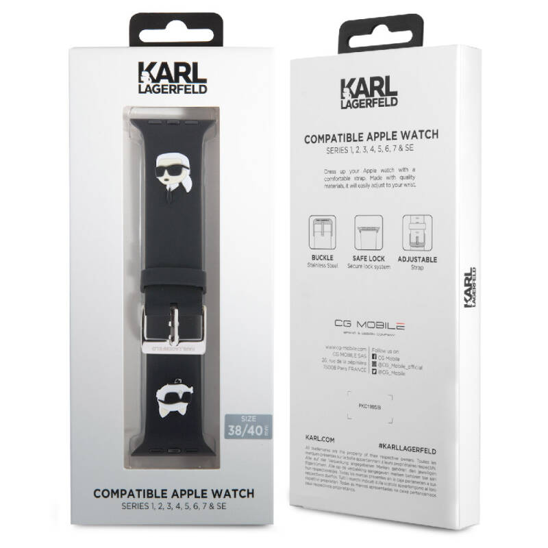 Apple Watch 40mm Karl Lagerfeld Orjinal Lisanslı İkonik Karl & Choupette Logolu Silikon Kordon - 9