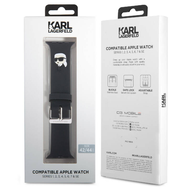 Apple Watch 42mm Karl Lagerfeld Orjinal Lisanslı İkonik Karl Head Logolu Silikon Kordon - 5