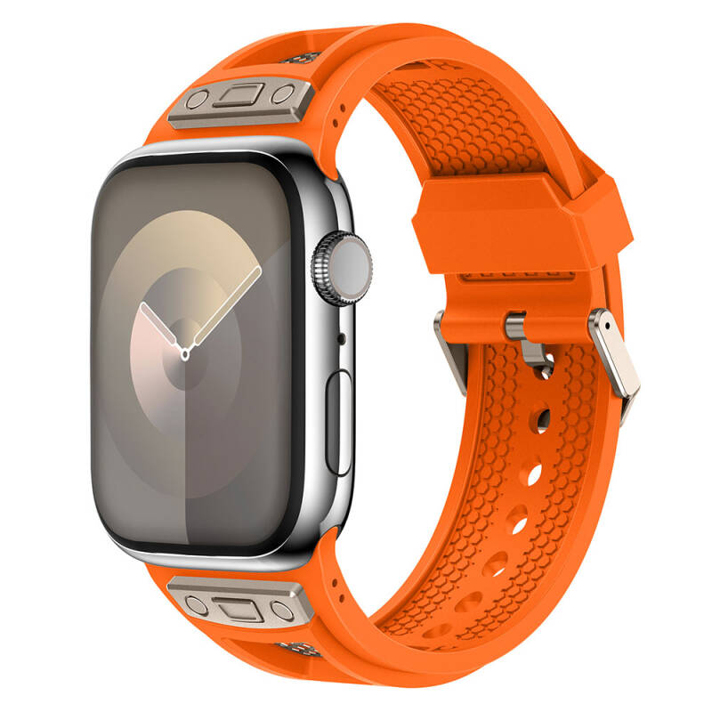 Apple Watch 42mm Zore KRD-117 Breathable Perforated Metal Decorated Patterned Silicone Band - 1