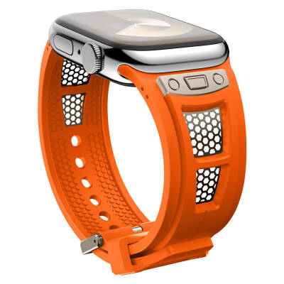 Apple Watch 42mm Zore KRD-117 Breathable Perforated Metal Decorated Patterned Silicone Band - 14