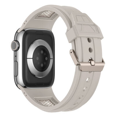 Apple Watch 42mm Zore KRD-117 Breathable Perforated Metal Decorated Patterned Silicone Band - 10