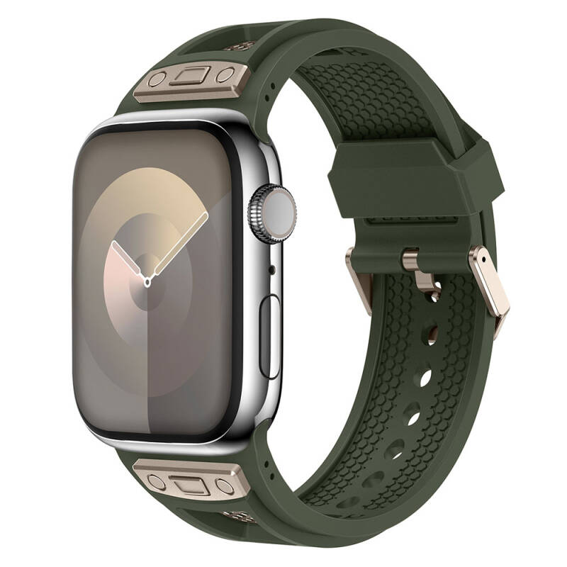 Apple Watch 42mm Zore KRD-117 Hava Alabilen Delikli Metal Süslemeli Desenli Silikon Kordon - 3