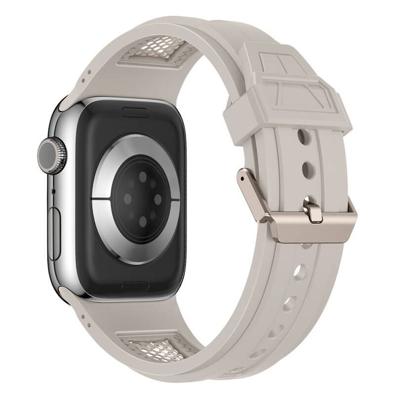 Apple Watch 42mm Zore KRD-117 Hava Alabilen Delikli Metal Süslemeli Desenli Silikon Kordon - 6